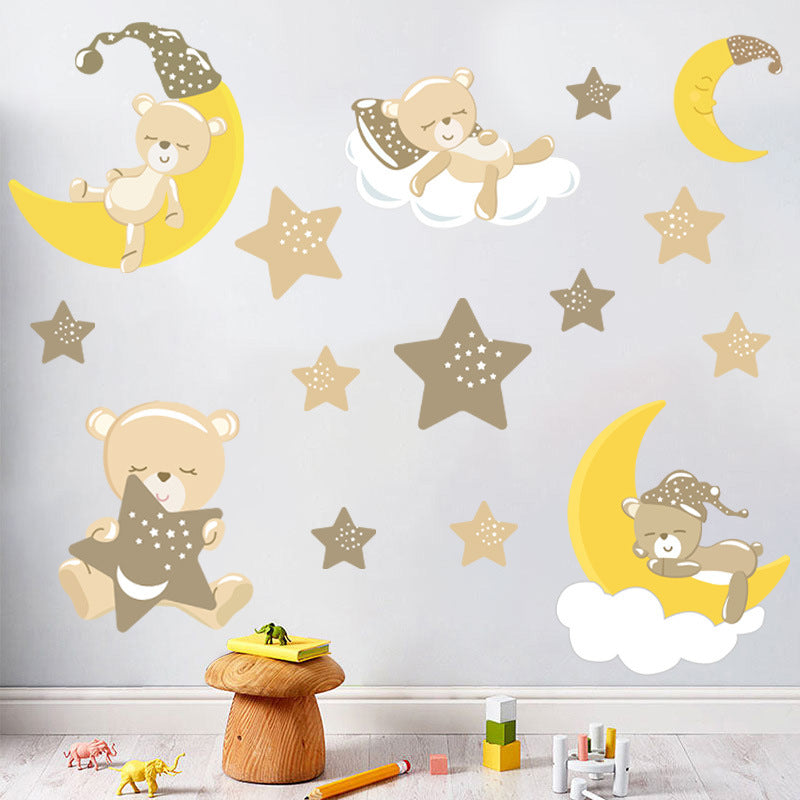 Star Moon Sleeping Bear Children Room Wall Sticker